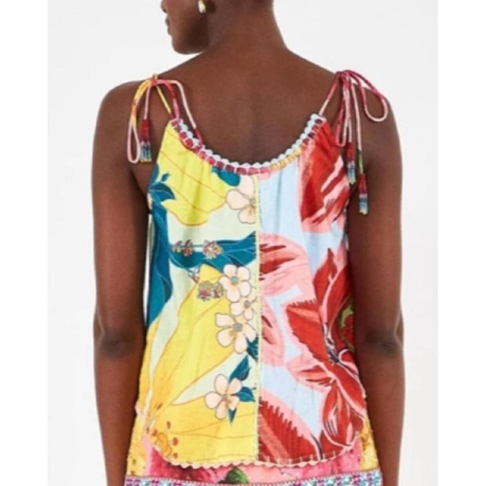 Farm Rio mixed garden tank top Size M Multicolor Linen Blend NEW #3 - Picture 3 of 15